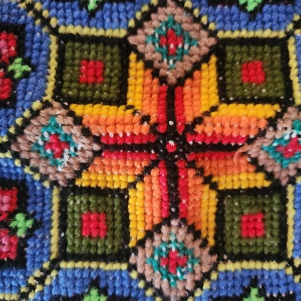 Vibrant Geometric Embroidered Pillow Cover Accent Cushion Case handmade vintage‎